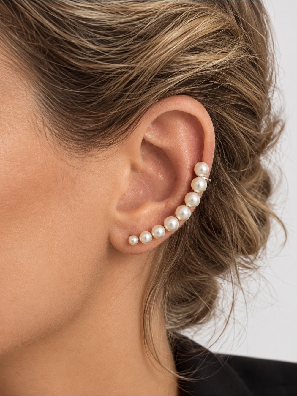 Pearl Curved Ear Cuff for left ear - White Pearl Women’s Jewelry